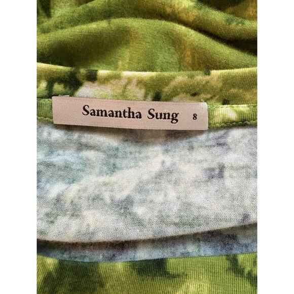 Samantha Sung Floral Midi Dress Size 8 Green Abstract Art to Wear Colorful - Picture 10 of 12